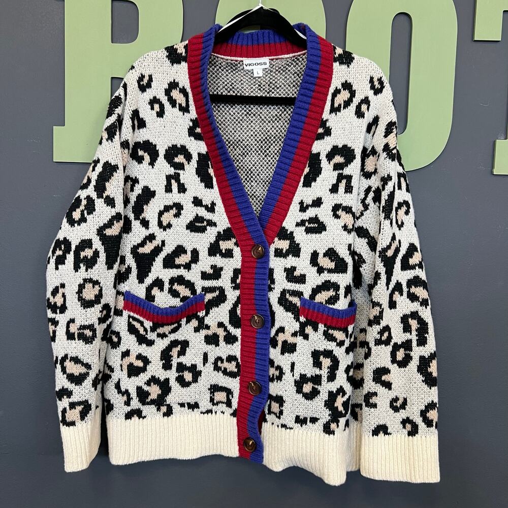 Vigoss Leopard Print Button Front Cardigan Red + … - image 2